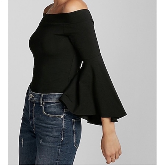 EXPRESS Off the Shoulder Bell Sleeve Top Black Size Small NWT - Picture 3 of 10